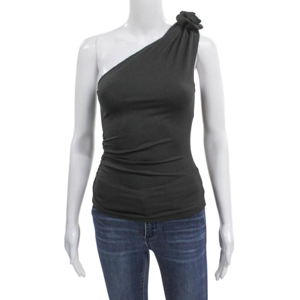 Le Bop Women One Shoulder Tank Black Viscose Sleeveless Size XS